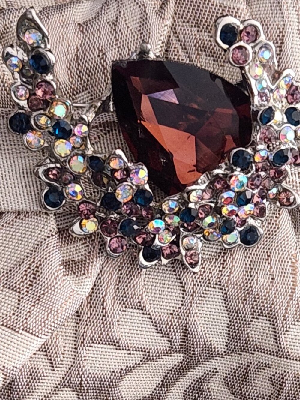 AMBER, Purple, AB Rhinestones Crescent Brooch Pin Silver Tone GIFT-BOXED NEW